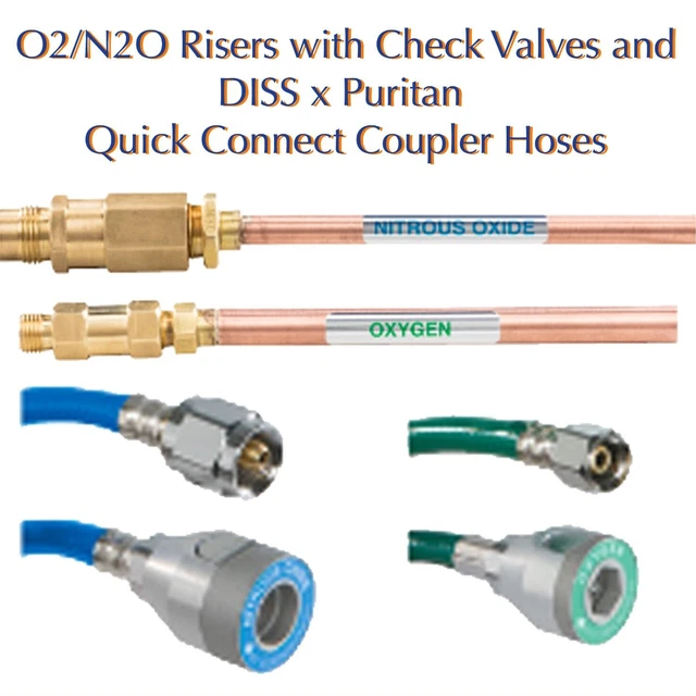 BELMED RISER W/CHECK Valves DISS X Puritan Quick Connect Hoses O2/N2O