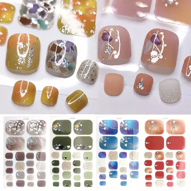 DIY Nail Art Flower Glitter Foil Toe Nail Wraps Full Cover Polish Foot Stickers#