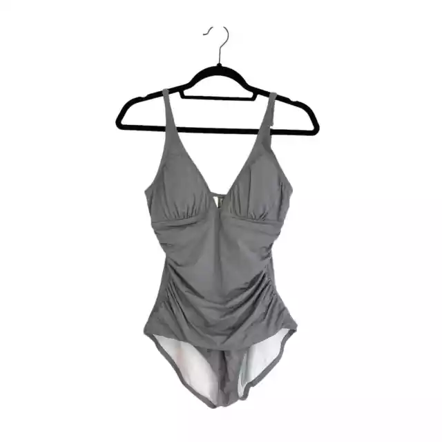 Tommy Bahama Ruched Triangle Top One-Piece Swimsuit Gray Women's Size 8 2