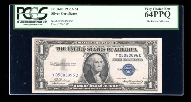 DBR 1935-A Silver Fr. 1608 YC Block PCGS 64 PPQ Serial Y05083096C