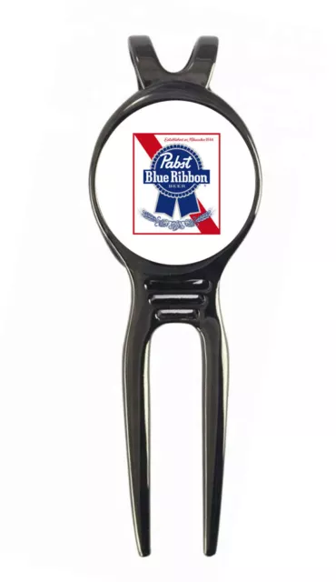 Pabst Blue Ribbon Golf Ball Marker + Black Gunmetal Divot Tool Beer PBR