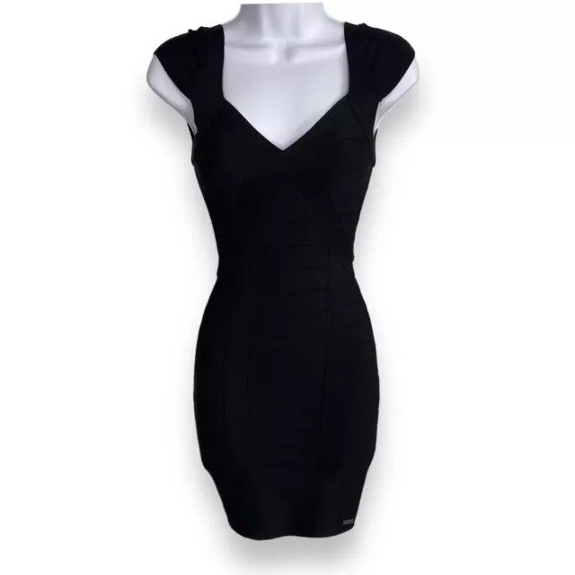 Guess Bandage Bodycon Cap Sleeve Dress Size XS Black Cutout Back Zipper Tight