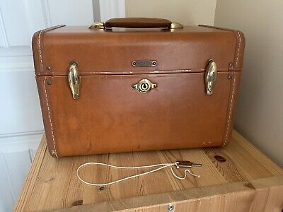 Vintage Samsonite Schwayder TRAIN CASE Streamlite 4612 Brown Luggage w/ Key