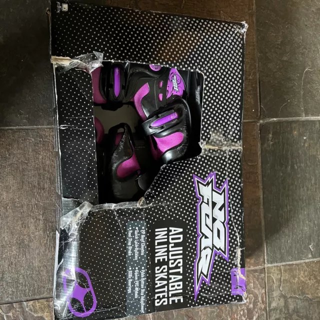 Girls Purple/black No Fear Adjustable Inline Skates Uk Size 1-4 2 & 3