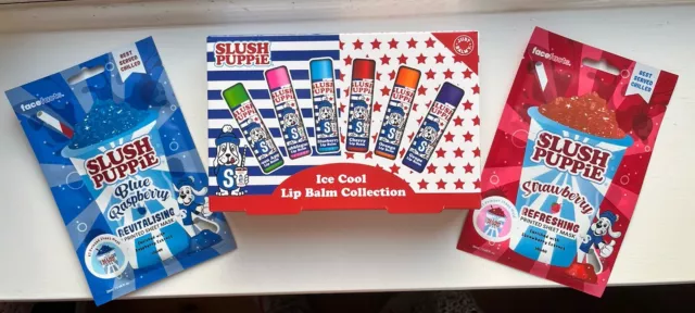 Slush Puppie Printed SHEET FACE MASK + Beauty Fruit Scented Lip Balms Gift Set