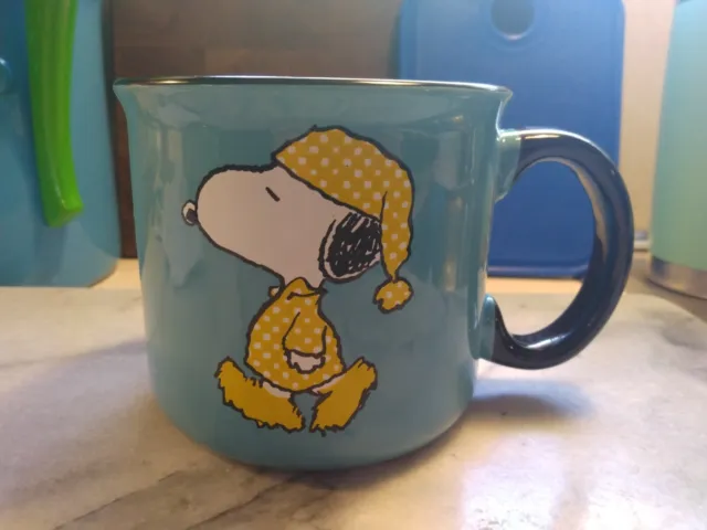 🥜Peanuts Snoopy "Pajamas All Day" Oversized Coffee Mug Teal Blue Ceramic 12oz