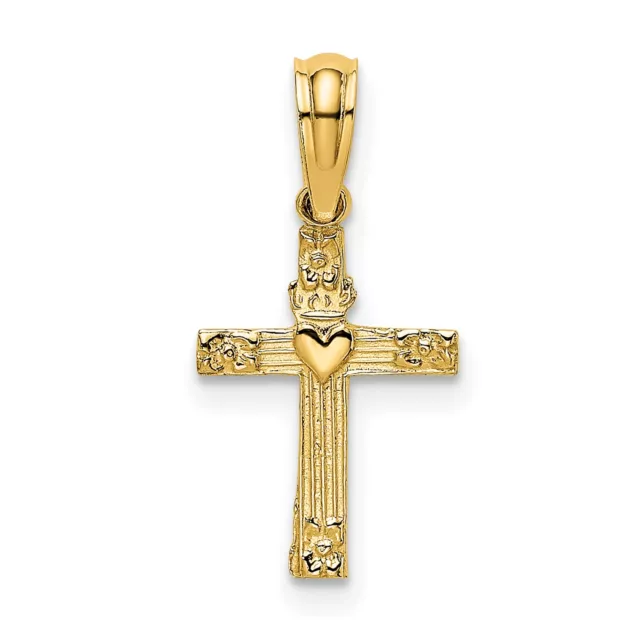10k Yellow Gold Textured Mini Cross with Heart Charm