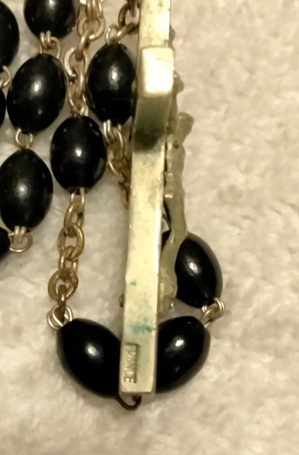 19th C Wood Bead Rosary French Ebony Crucifix Our Lady Of Flowers Center 3