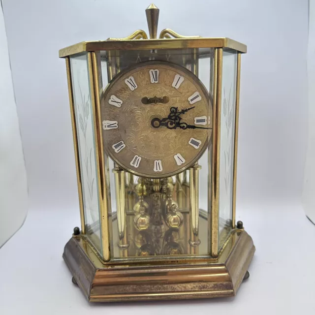 Kundo Anniversary Clock Etched Glass Kieninger & Obergfell Vtg Tested and Works