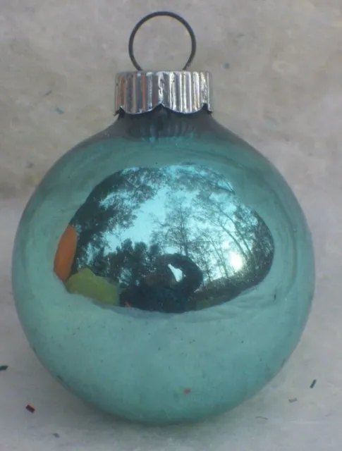 Vintage Shiny Brite Feather Tree Turquoise Blue Mercury Glass Christmas Ornament