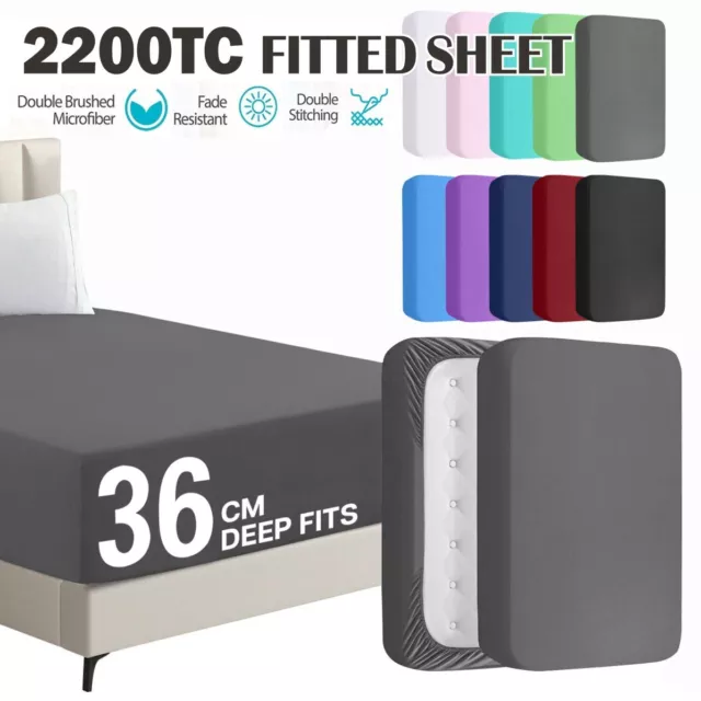 2200TC Extra Deep Ultra Soft Fitted Sheet Single/Double/Queen/Super King Cover