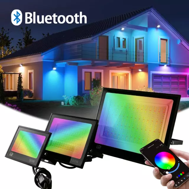 LED Flood Light RGB+CCT Dimmable Waterproof App Control 50W/100W/200W Outdoor