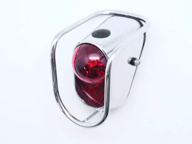 Bicycle Rear LED Tail Lights - Chrome Old School Vintage Classic Tour WO/Battery