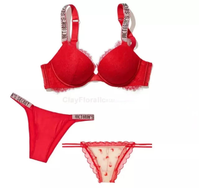 VICTORIA'S SECRET VERY Sexy shine strap bra set Rhinestones red