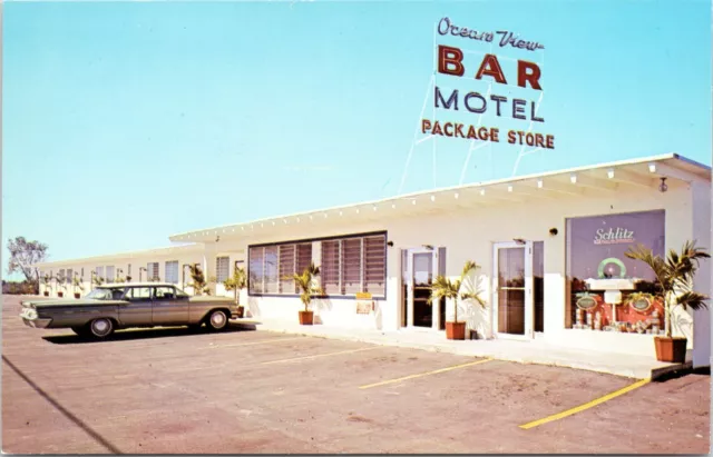 Islamorada FL THE OCEAN VIEW BAR MOTEL Schlitz Beer Sign Florida Postcard 912