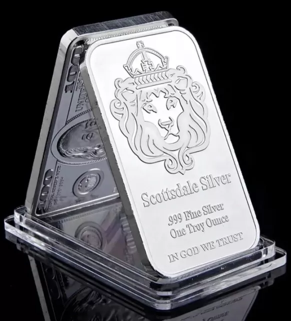 One troy OZ Scottsdale Lion Head Fine Silver CLAD .999 Bar !!!