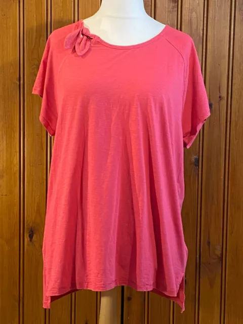 NEXT Ladies Pink Stretchy Tunic Top Short Sleeve Neckline Bow Size 22