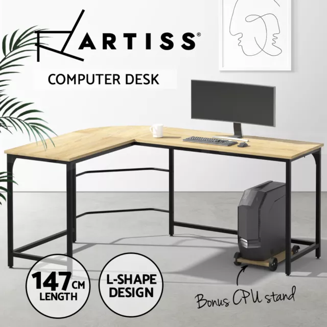 Artiss Computer Desk L-Shape Corner CPU Stand Home Office Study Table Oak 147CM