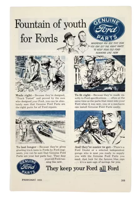 1953 Genuine Ford Parts Print Ad Made Right They Keep Your Ford ALL Ford