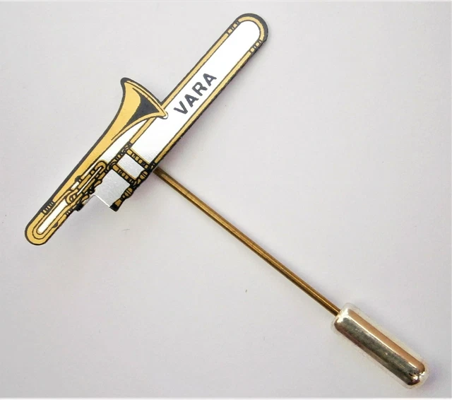 E323a) Vintage Vara Trombone Radio studio Dutch tie lapel stick pin badge