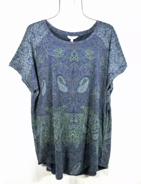 Lucky Brand Womens Shirt 1X Blue Multicolor Paisley Tunic T-shirt Top Blouse NWT