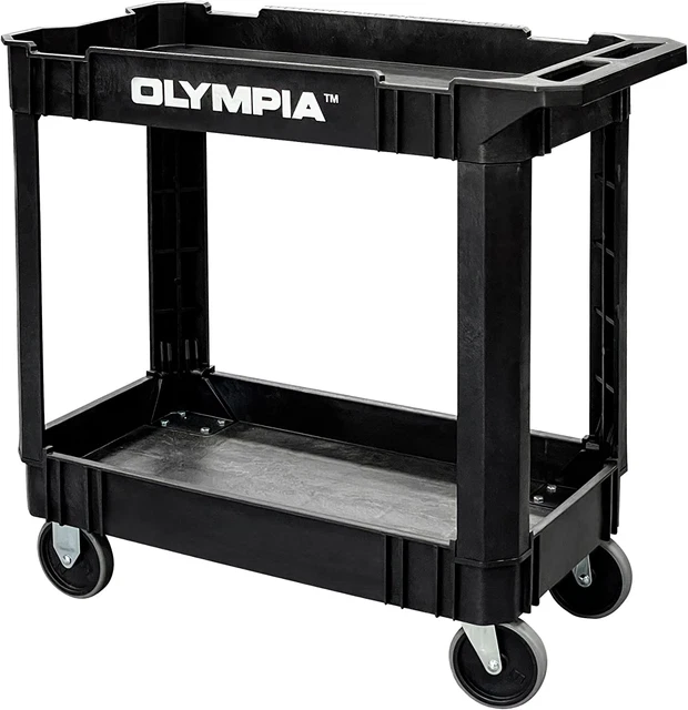 2-Shelf Plastic Utility Cart - Supports up to 500 Lbs, Ergonomic Handle - Heavy
