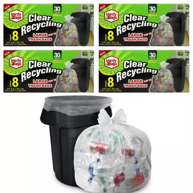 32ct Clear 30 Gallon Recycling Large Trash Bags Garbage Disposable Heavy Duty