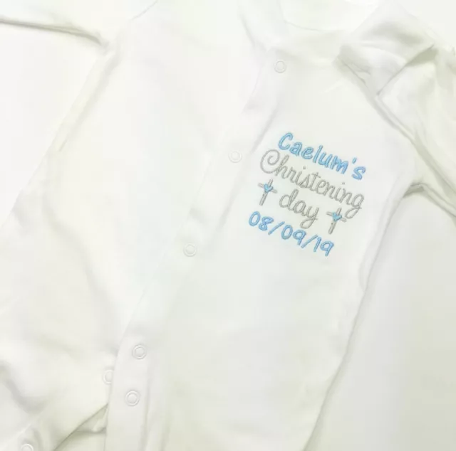 Personalised Christening Babygrow Sleepsuit, Baby Girl or Boy Pink Blue Gift