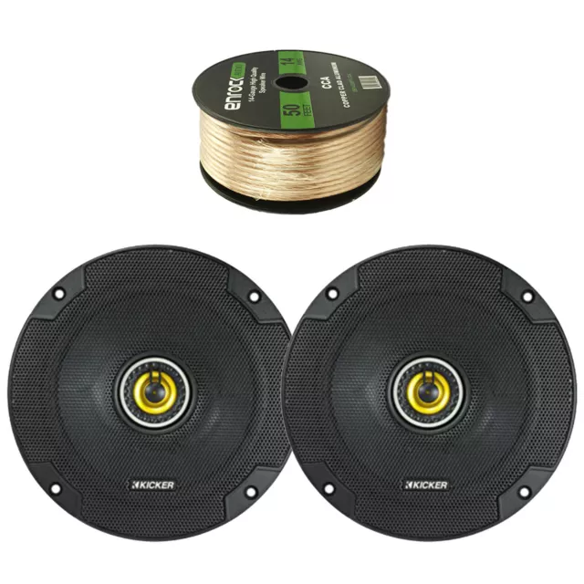 Kicker 6.5" 300 Watt 4 Ohm 2-Way Car Audio Speakers (Pair), 14 Gauge 50 Ft Wire