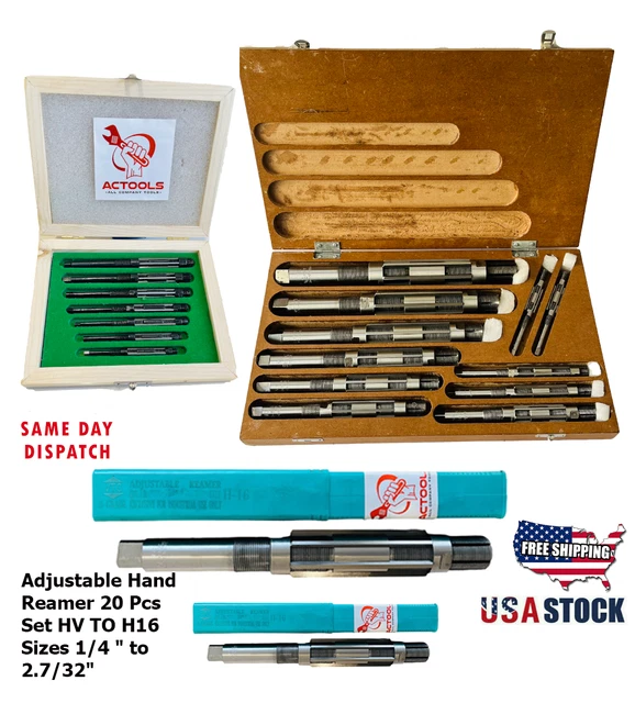 Adjustable Hand Reamer 20 Pcs Set HV TO H16 Sizes (1/4 " to 2.7/32") USA ACTOOLS