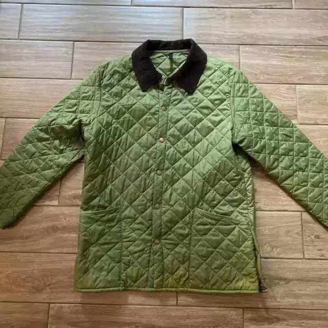 BARBOUR LIDDESDALE England Mens Olive Sage Green Snap Quilted Jacket Coat Large