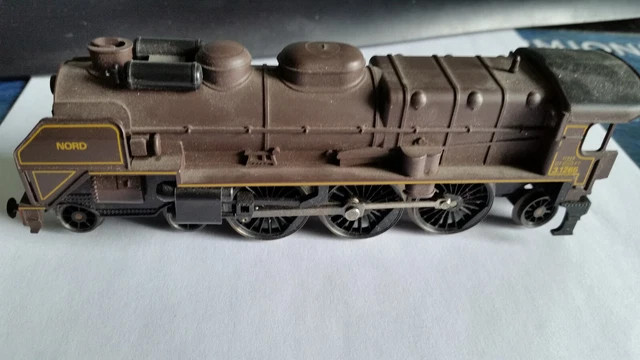 USED ​​STEAM LOCOMOTIVE NORD FIVES 3.1265 WITH TENDER 35.251, BROWN, HO, BY JOUEF 8252