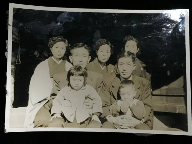 #552 Giapponese Vintage Foto 1940s / Famiglia Gruppo People Donna Girl Kimono