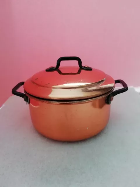 miniature Tapiol copper casserole pot with lid made in Portugal