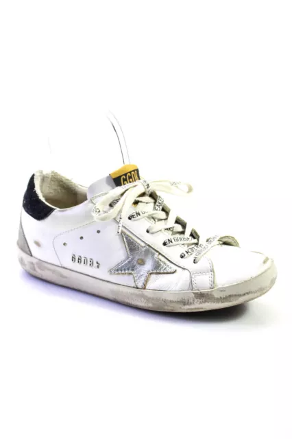 Golden Goose Womens Superstar Leather Low Top Sneakers White Silver Tone Size 7