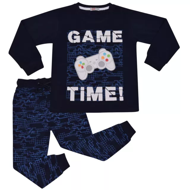 Kids Game Time Print Pyjamas Children PJs Sleepwear Loungewear Age 2-13 Yr