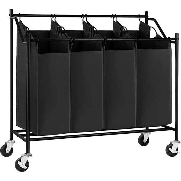 Heavy-Duty 4Bag Rolling Laundry Sorter Storage Cart with Wheels Black URLS90H