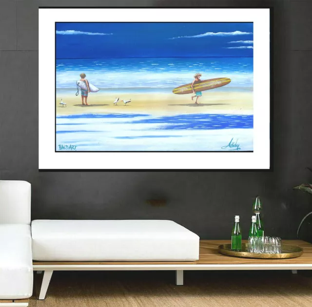 36" Framed Art Beach surfing wall décor print canvas surfers paradise abstract