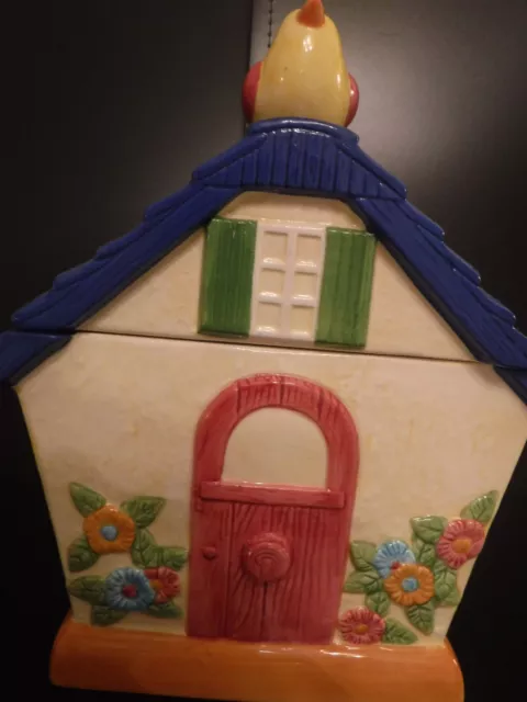 Cooks Club Ceramic Cookie Jar Birdhouse Yellow Bird  -Preowned- Well loved