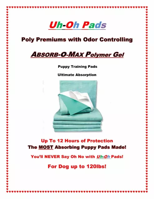 Uh Oh Pro-Premium ABSORB-O-MAX Puppy Pads for Dogs up to 12 Hrs of Protection