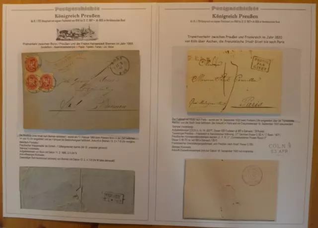 1820+1865 Preußen Beleg Bonn-Bremen + Cöln-Paris / 2-Belege