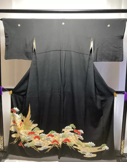 Vintage Japanese kimono -  Silk Kuro tomesode with Beautiful motifs