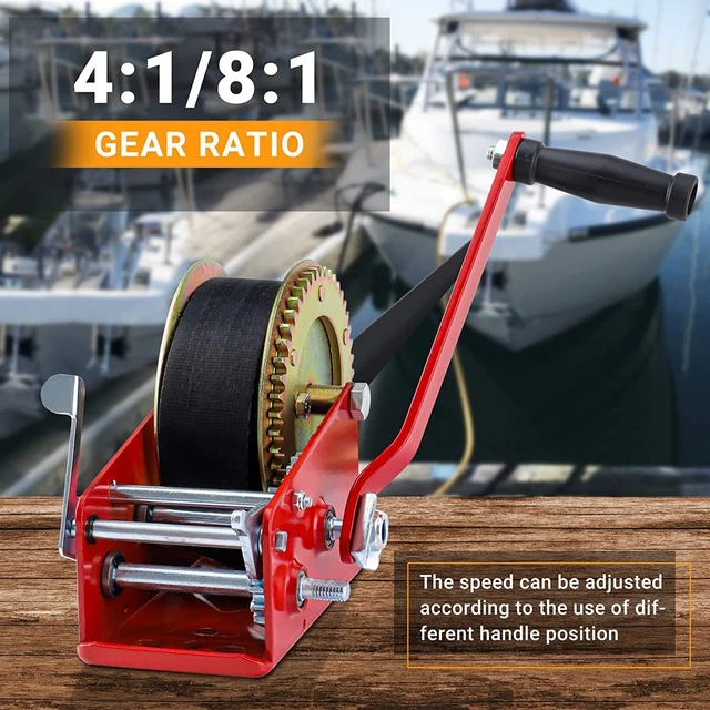 Heavy Duty 3500LBS Hand Winch Hand Crank 2 Gear Nylon Strap ATV Trailer Boat