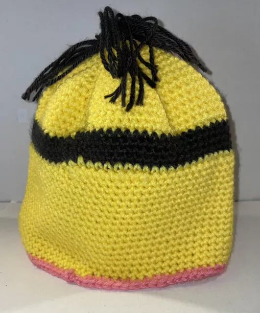 Handmade Crocheted Yarn Pink Minion Winter  Snow Yellow Beanie Hat Girls So Nice 3