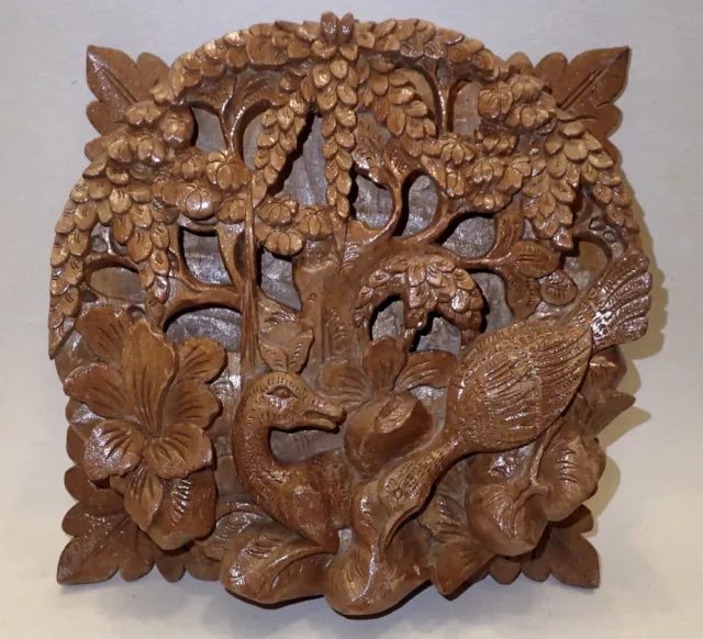 Vintage Hunter Deep Relief Hand Carved Wooden Panel Carving Plaque Deer Forest