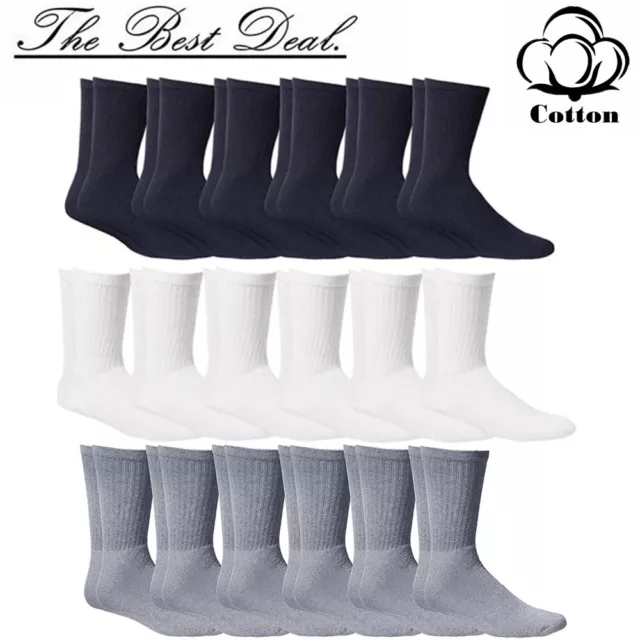 3-12 Pairs Lot Mens Plain Solid Cotton Sports Crew Athletic Work Socks Size 9-13