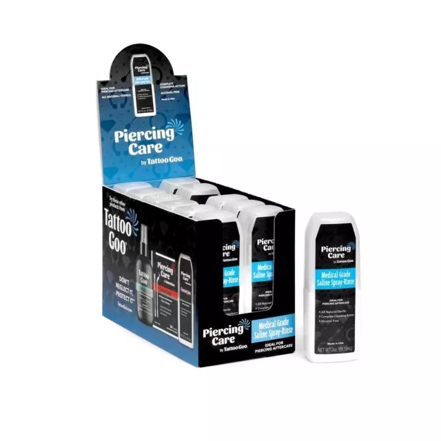 TATTOO GOO Piercing Care Natural Saline Cleansing Spray Rinse 2 oz BOX of 12 USA TATTOO GOO Piercing Care Natural Saline Cleansing Spray Rinse 2 oz BOX of 12 USA