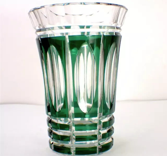 Val Saint Lambert St Green Overlay Cut To Clear Vase