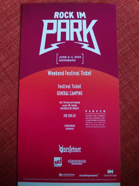 Rock im Park 2023 Weekend Festival Ticket - General Camping/ 2.-4. Juni