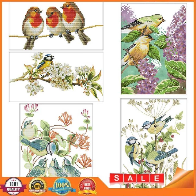 Home Decor DIY Cross Stitch Kits 14CT Stamped Cute Bird Embroidery Art Canvas